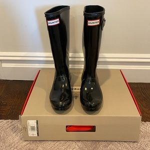 Girls Black Hunter Rain Boots Wellies sz 4/5